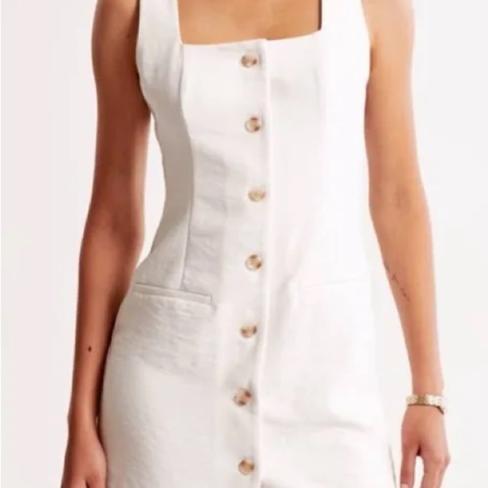 Abercrombie and Fitch White Button-Front Linen Dress
